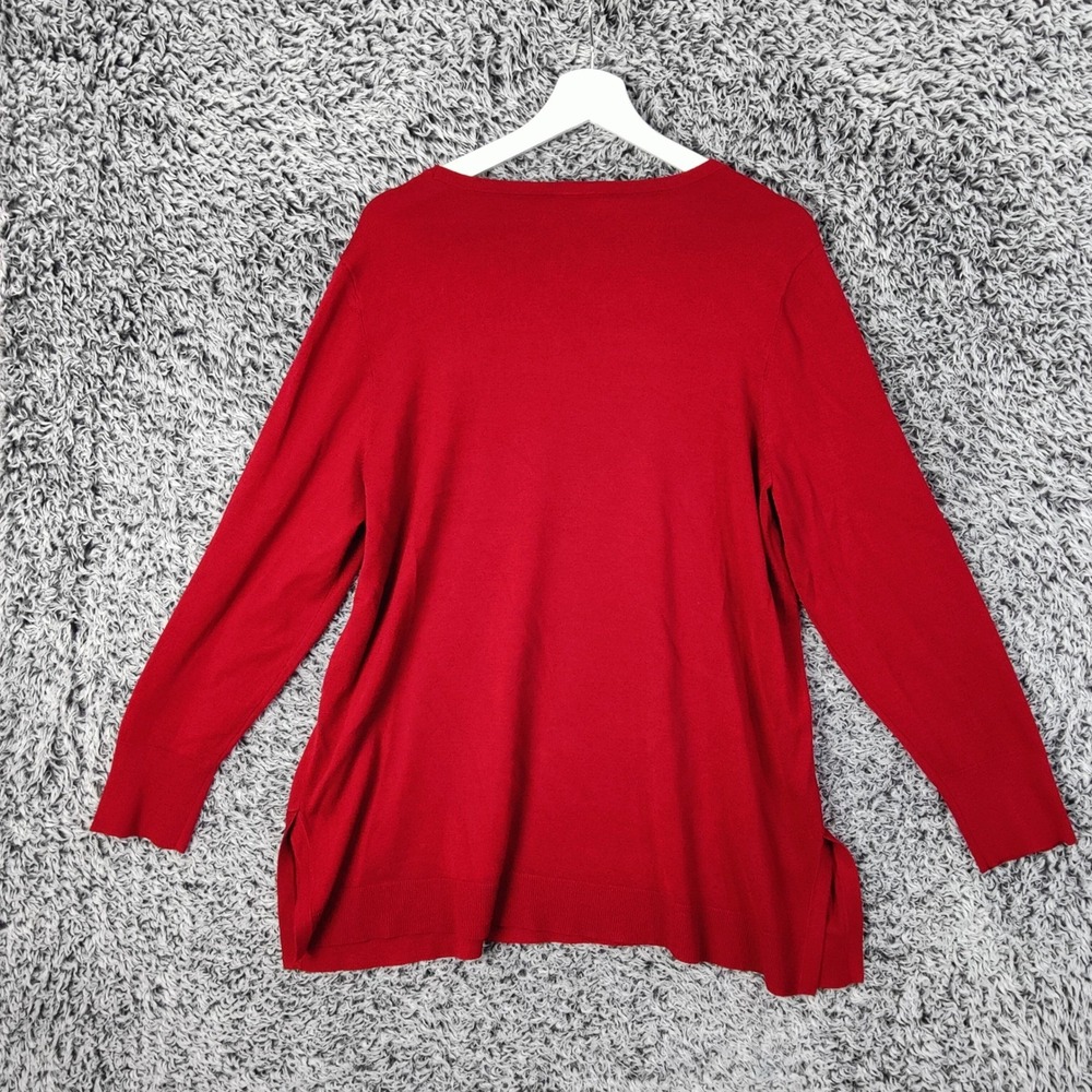 Chicos Womens Festive Classic Holiday Pullover Sweater XL Red Beaded Cuff Knit - Picture 4 of 8
